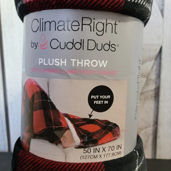 Cuddl Duds Bedding Climateright By Cuddl Duds Foot Pocket Plush Throw 5x70 Red Plaid Poshmark